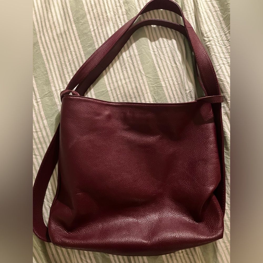 Elegant Burgundy Italian Leather Shoulder Bag / Convertible Backpack